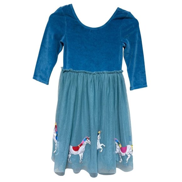Mini Boden Girl's Dress Blue Unicorn Velvet Tulle Teal Blue Party Size 11 12 - Picture 1 of 9